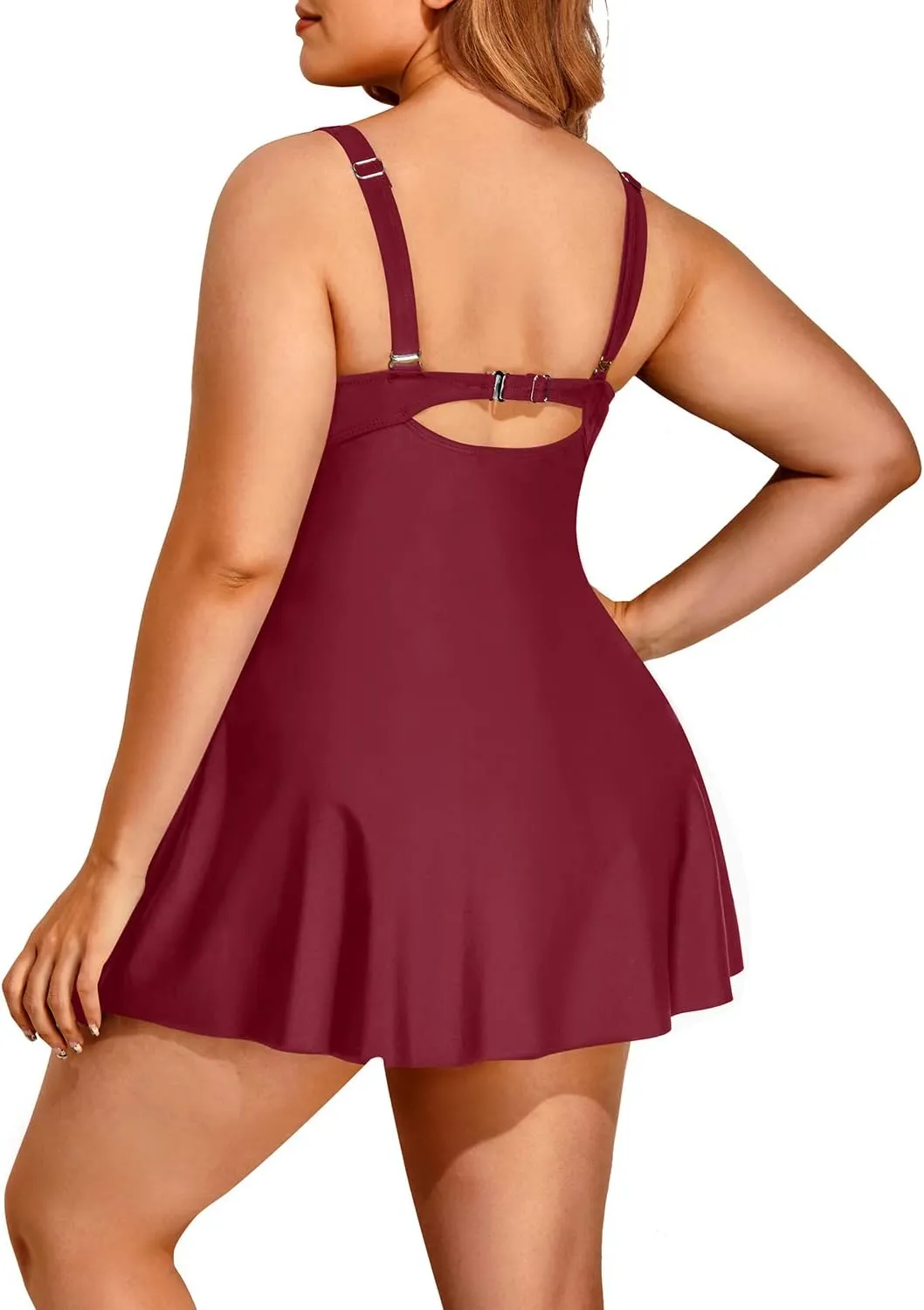 Holipick Plus Size Swim Dress Women - One Piece Swimsuit with Skirt V Neck Tummy Control Bathing Suit