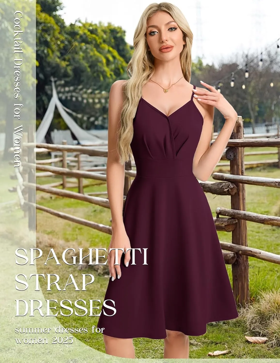 HomRain Women's Cocktail Party Dress V-Neck & Strap Dresses for Women Casual Swing Wedding Guest Dress