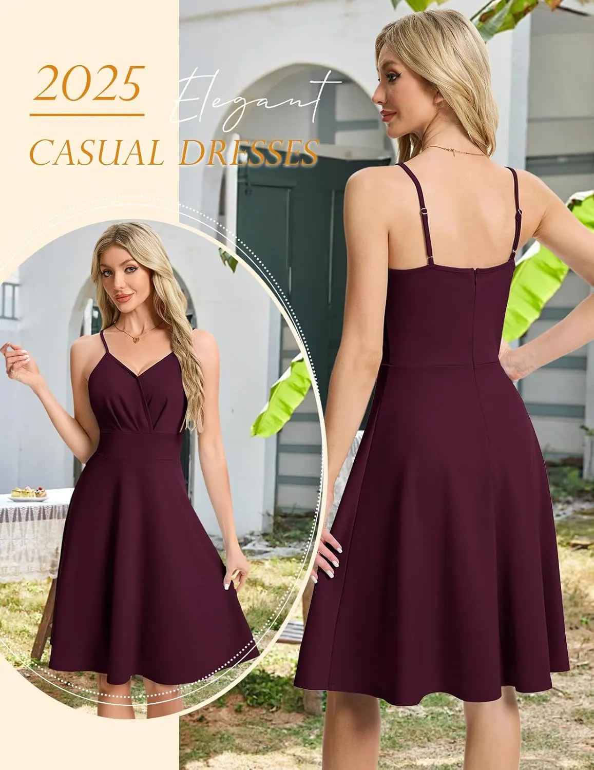 HomRain Women's Cocktail Party Dress V-Neck & Strap Dresses for Women Casual Swing Wedding Guest Dress