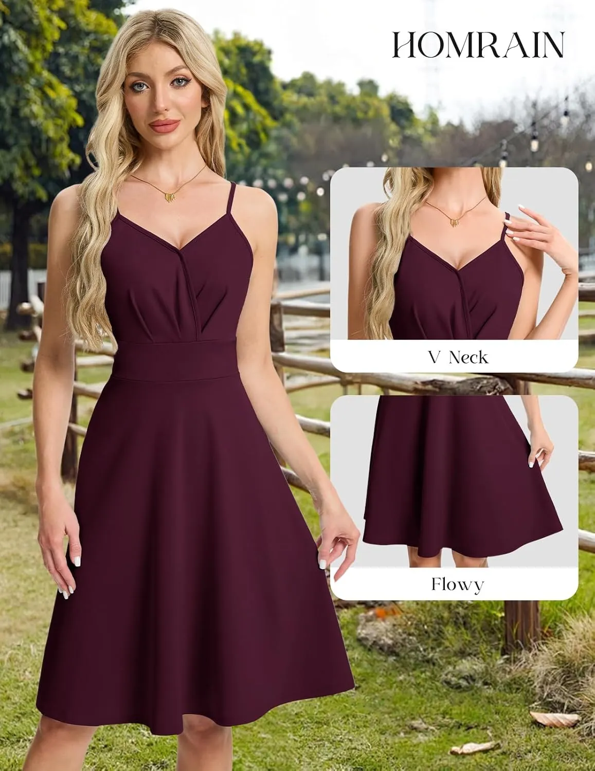 HomRain Women's Cocktail Party Dress V-Neck & Strap Dresses for Women Casual Swing Wedding Guest Dress