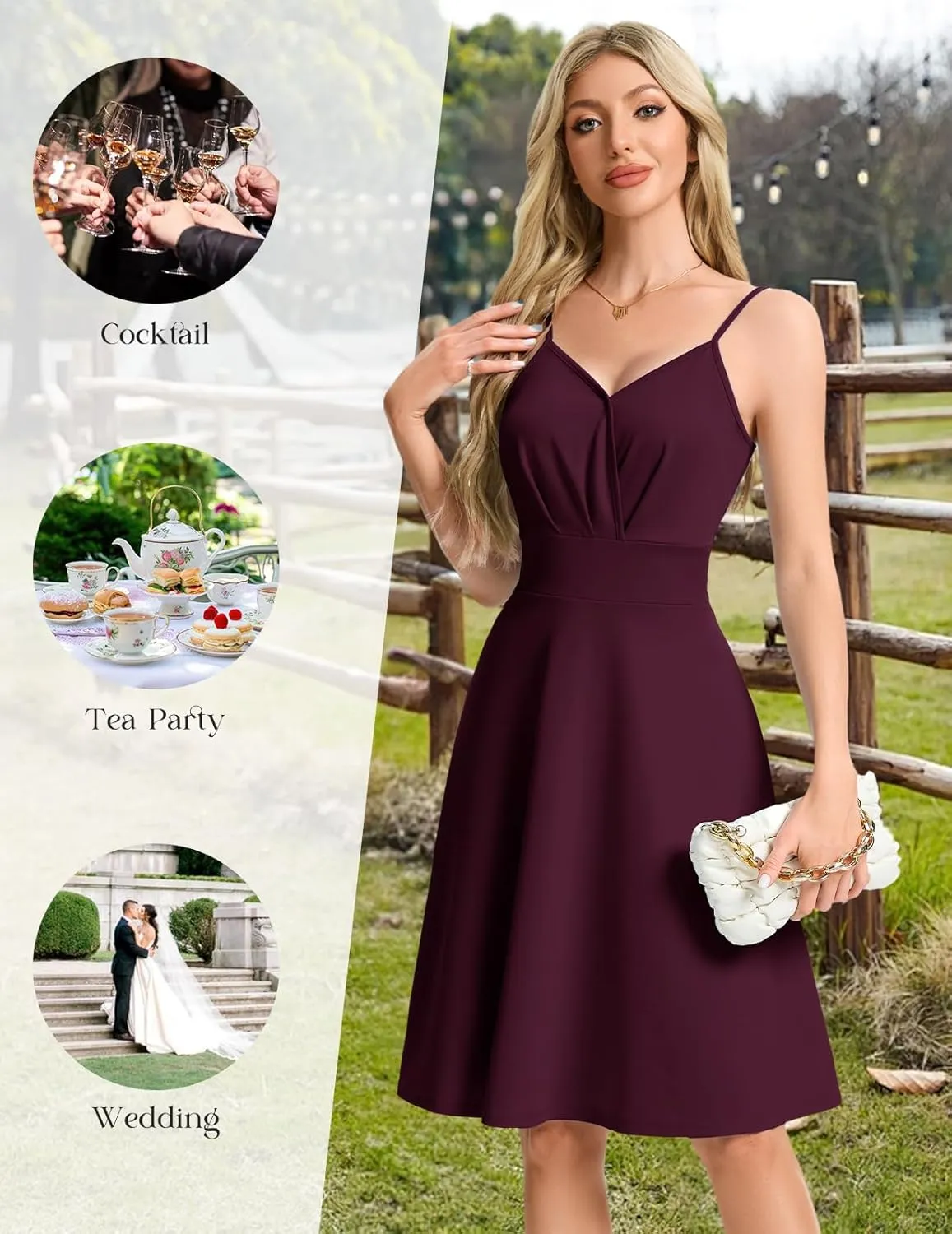 HomRain Women's Cocktail Party Dress V-Neck & Strap Dresses for Women Casual Swing Wedding Guest Dress