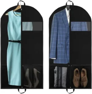 IRYZE Garment Bag for Travel, 2pcs Garment Bag 5'' Gusseted Suit Bags For Hanging Clothes Garment Bag With 2 Pockets Suit Luggage Bag (Color : Black, Size : 66 * 152.5 * 12.7cm)