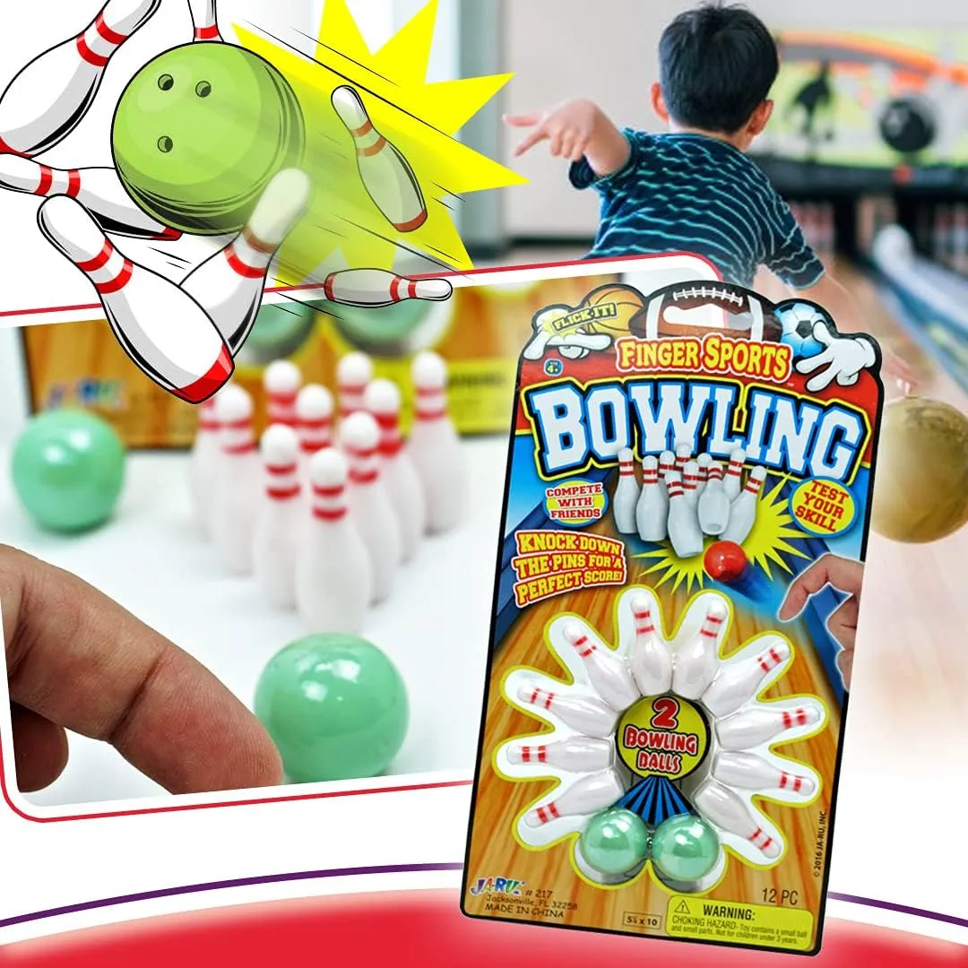 JA-RU Finger Bowling Game Set (Pack of 6) Miniature Sports Small Bowling Game Pocket Size. Plus 1 Collectible Bouncy Ball | Mini Bowling Table Set for Kids |#217-6p