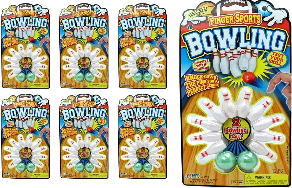 JA-RU Finger Bowling Game Set (Pack of 6) Miniature Sports Small Bowling Game Pocket Size. Plus 1 Collectible Bouncy Ball | Mini Bowling Table Set for Kids |#217-6p