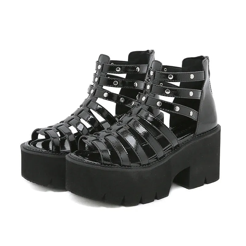 Joskaa 2024 New Chunky Sandals Heels Zip
