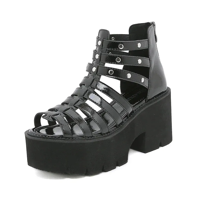 Joskaa 2024 New Chunky Sandals Heels Zip