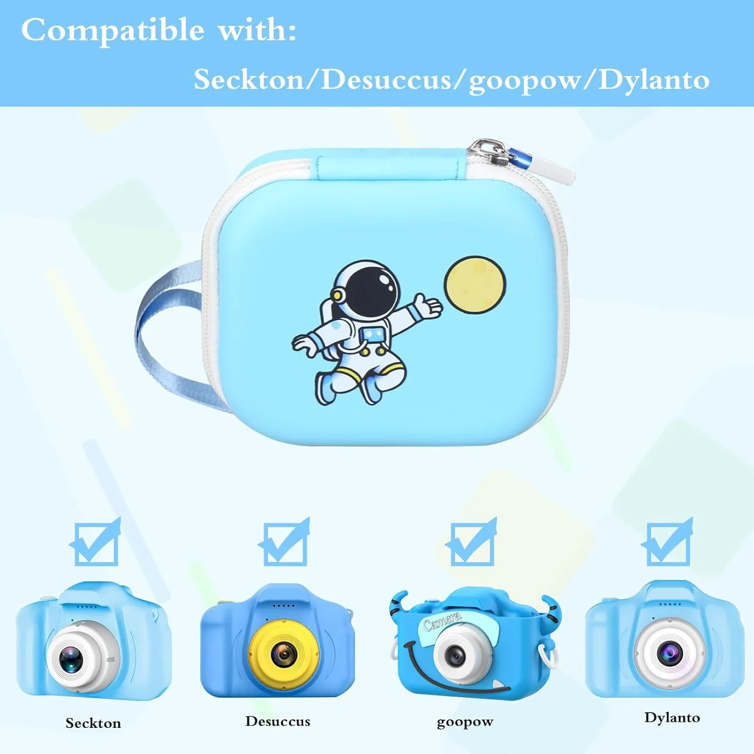 Kids Camera Case Compatible with Seckton/Desuccus/Goopow/Dylanto/Desuccus/DITUPAN/GKTZ/masterbee/Hangrui Digital Video Camera Toys Camcorder Storage Holder Carrying - Light Blue Astronaut(Case Only)