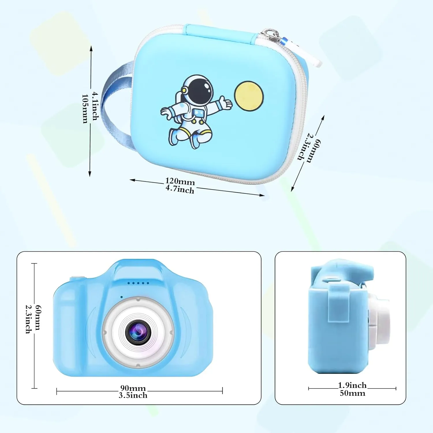 Kids Camera Case Compatible with Seckton/Desuccus/Goopow/Dylanto/Desuccus/DITUPAN/GKTZ/masterbee/Hangrui Digital Video Camera Toys Camcorder Storage Holder Carrying - Light Blue Astronaut(Case Only)