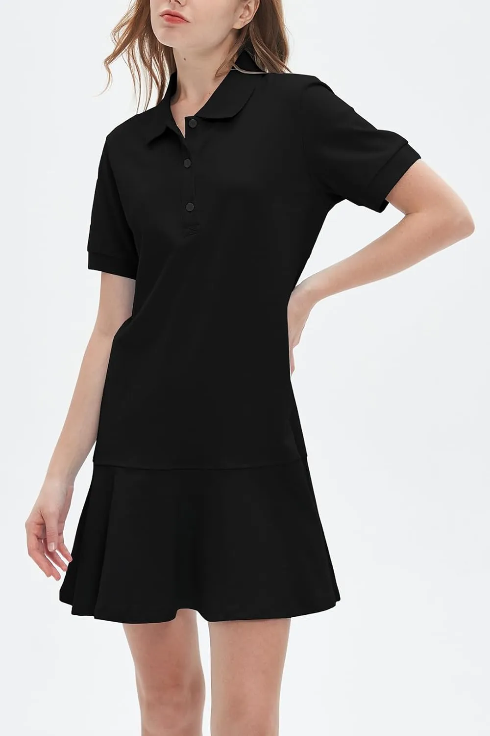 Ladyful Women's Polo Dress Short Sleeve Ruffle Hem Flowy Summer Golf Tennis Athletic Mini Dress