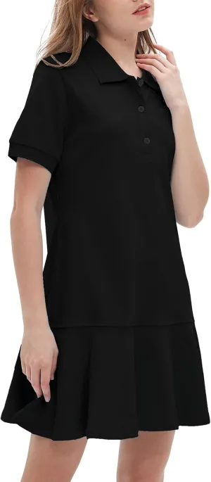 Ladyful Women's Polo Dress Short Sleeve Ruffle Hem Flowy Summer Golf Tennis Athletic Mini Dress