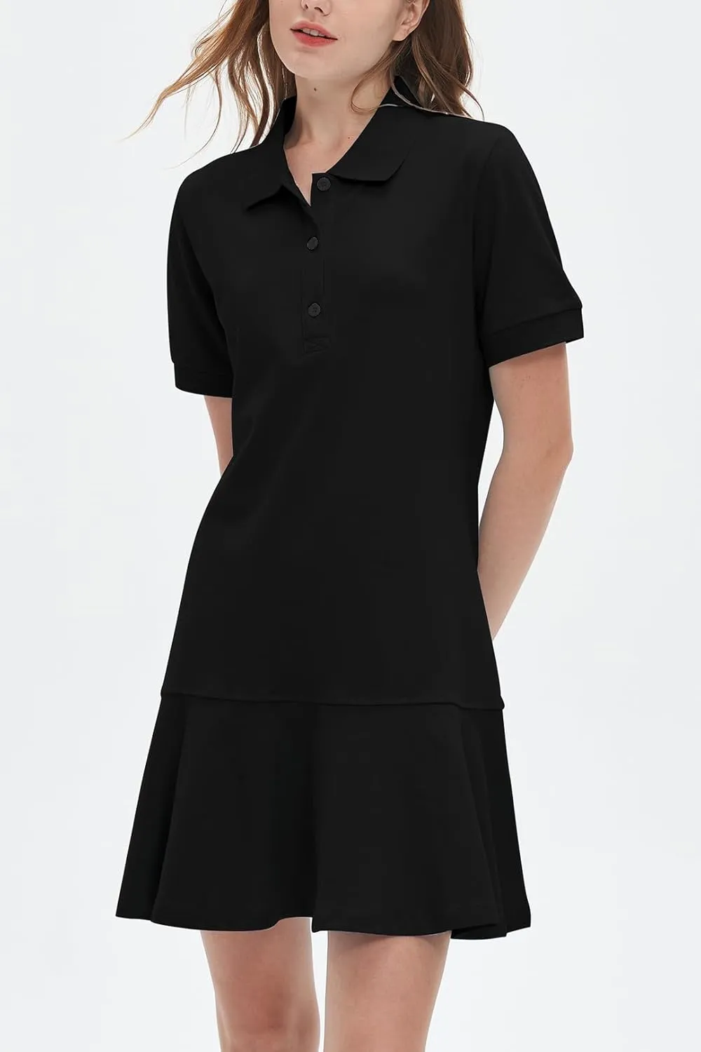 Ladyful Women's Polo Dress Short Sleeve Ruffle Hem Flowy Summer Golf Tennis Athletic Mini Dress