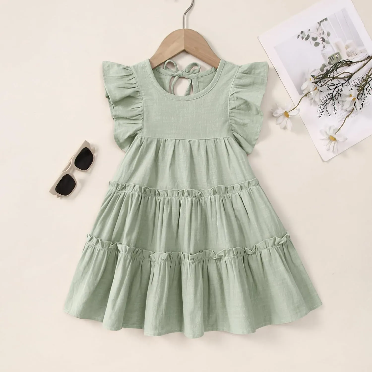 Little Girls Dresses Linen Ruffle Sleeveless Casual Dress Kids Summer Beach Clothes Sundress