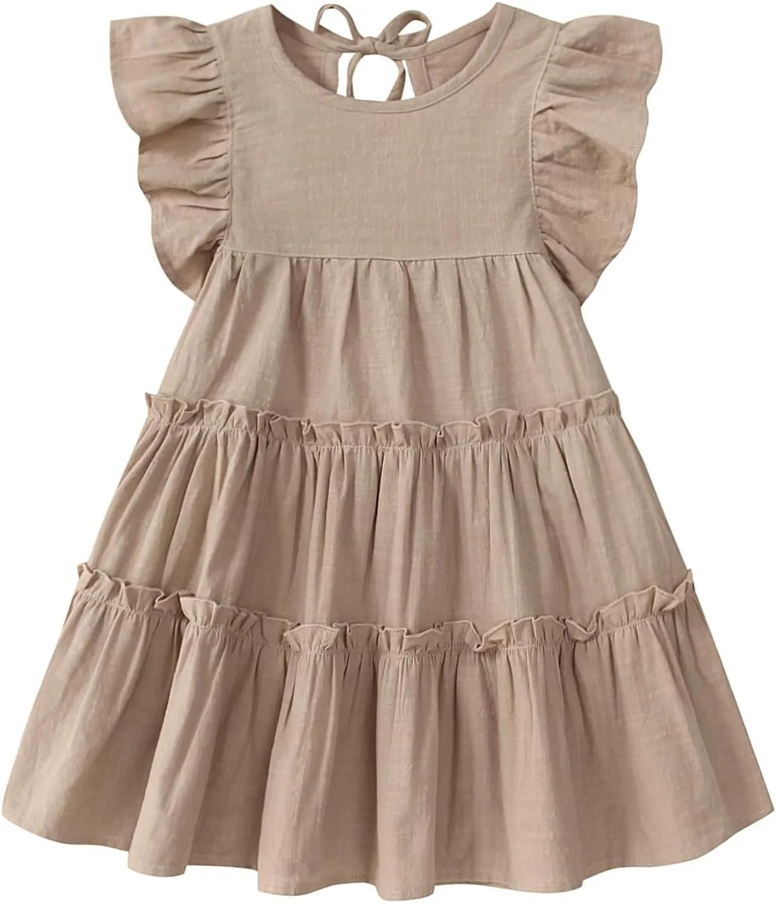Little Girls Dresses Linen Ruffle Sleeveless Casual Dress Kids Summer Beach Clothes Sundress