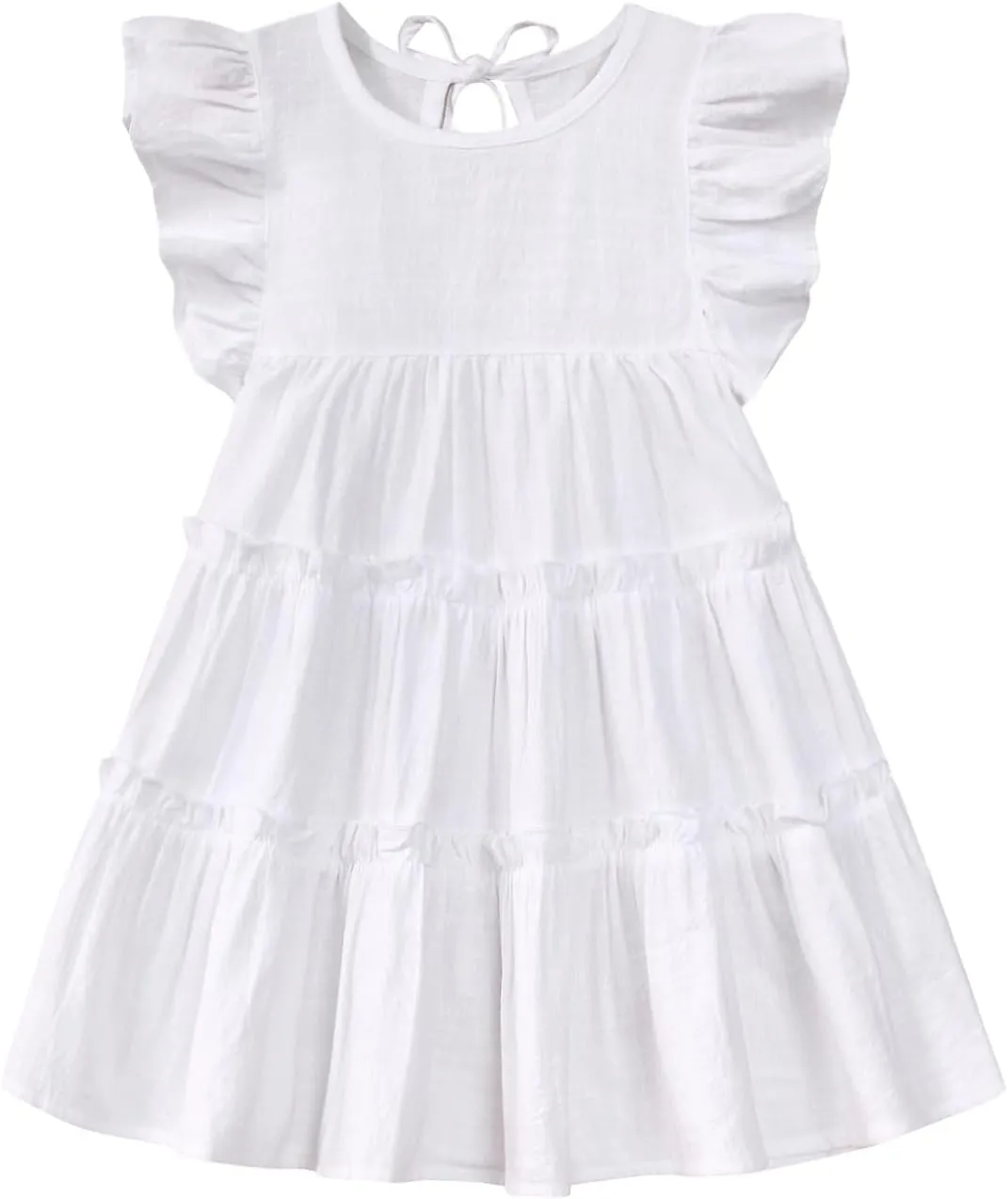 Little Girls Dresses Linen Ruffle Sleeveless Casual Dress Kids Summer Beach Clothes Sundress