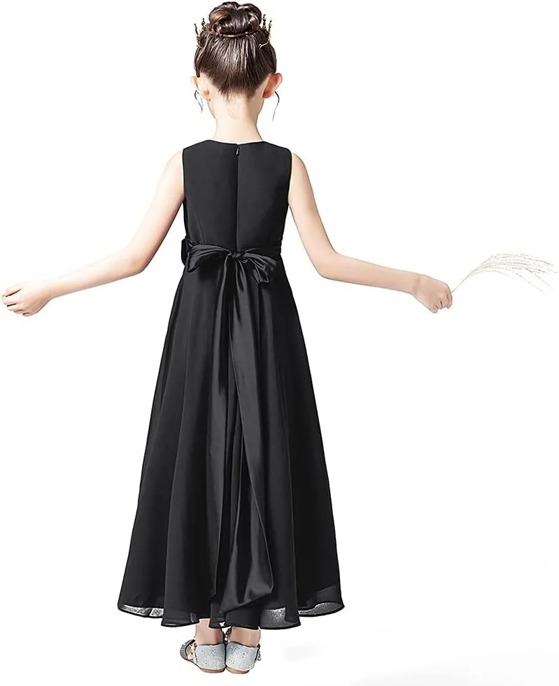 Little Juniors Girl Long Bridesmaid Dress Wedding Flower Girls Formal Pageant Party Dresses Chiffon Sleeveless