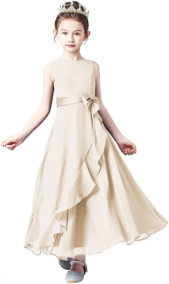 Little Juniors Girl Long Bridesmaid Dress Wedding Flower Girls Formal Pageant Party Dresses Chiffon Sleeveless