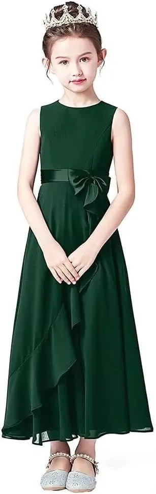 Little Juniors Girl Long Bridesmaid Dress Wedding Flower Girls Formal Pageant Party Dresses Chiffon Sleeveless