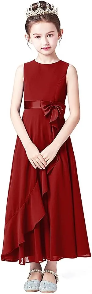Little Juniors Girl Long Bridesmaid Dress Wedding Flower Girls Formal Pageant Party Dresses Chiffon Sleeveless