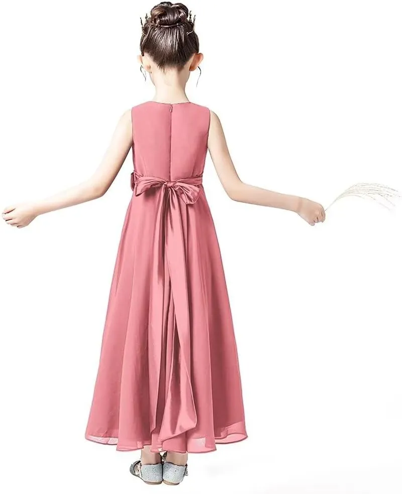 Little Juniors Girl Long Bridesmaid Dress Wedding Flower Girls Formal Pageant Party Dresses Chiffon Sleeveless