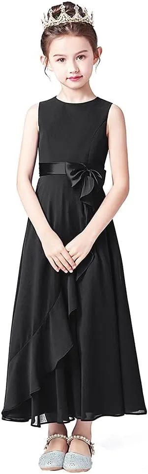 Little Juniors Girl Long Bridesmaid Dress Wedding Flower Girls Formal Pageant Party Dresses Chiffon Sleeveless