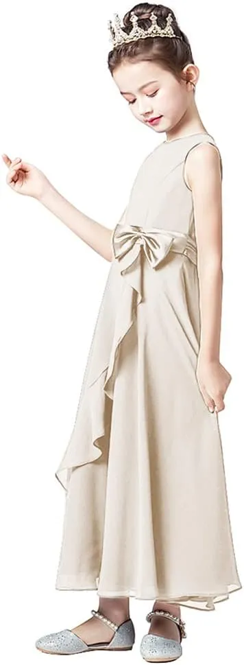 Little Juniors Girl Long Bridesmaid Dress Wedding Flower Girls Formal Pageant Party Dresses Chiffon Sleeveless