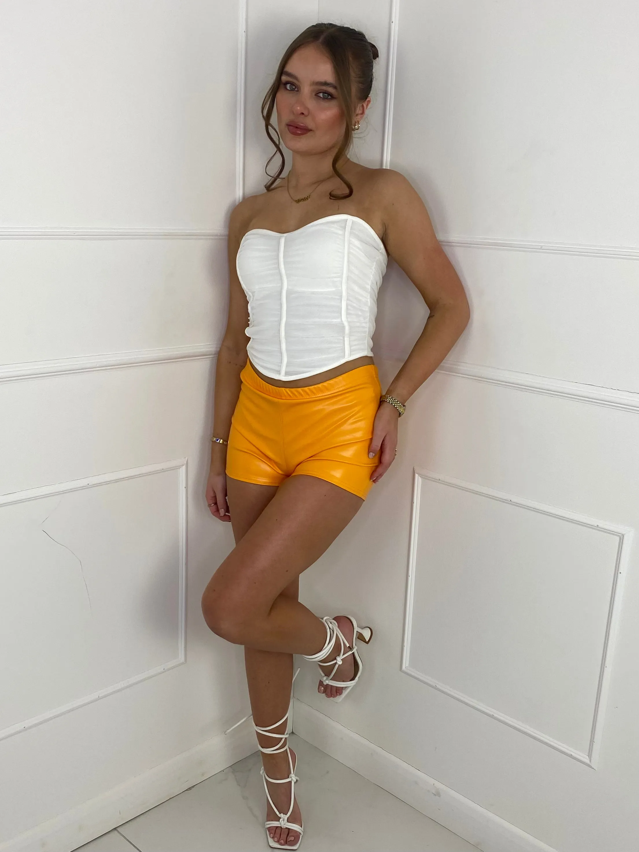 Low Waisted Matte PVC Shorts- Orange