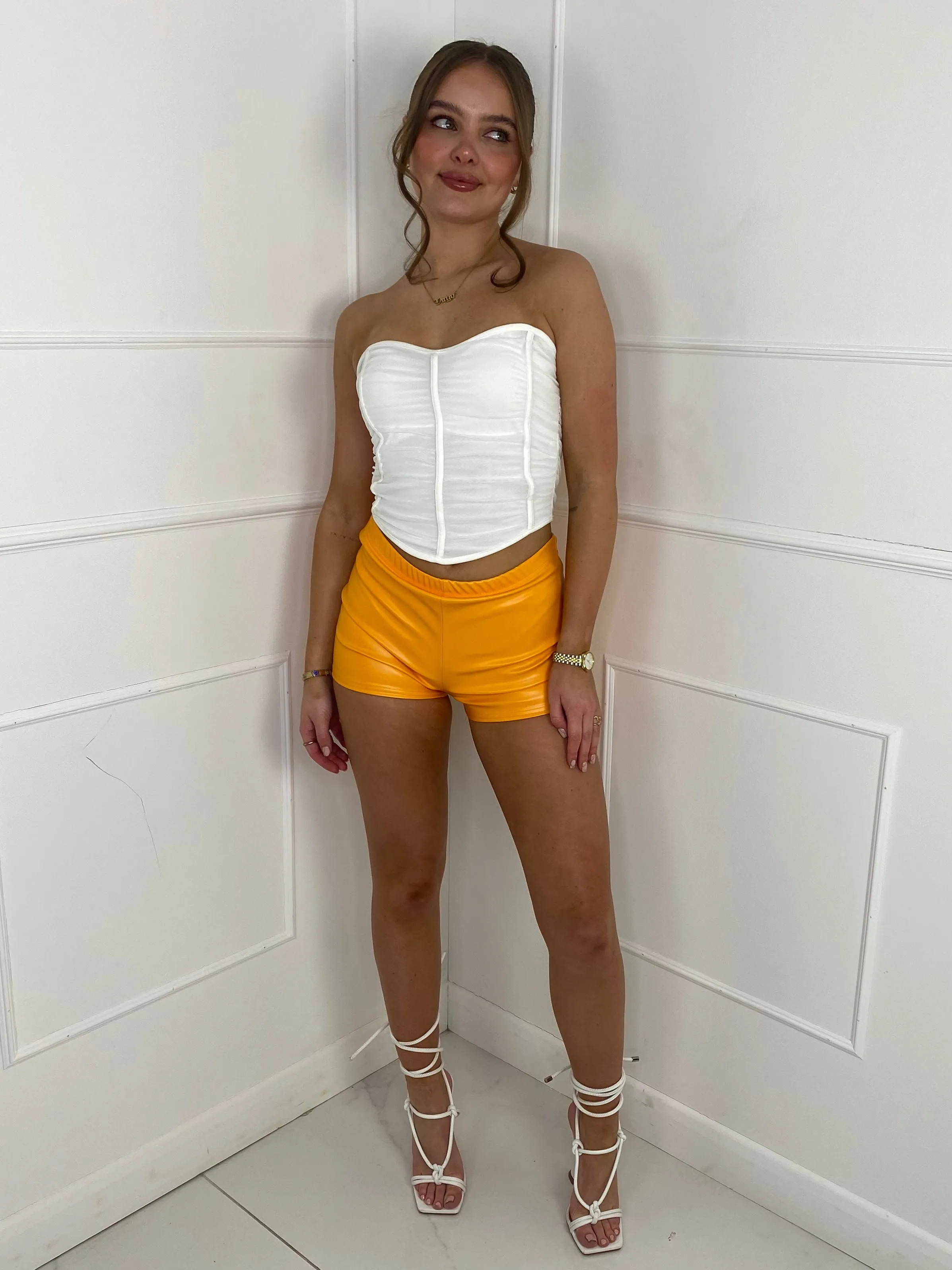 Low Waisted Matte PVC Shorts- Orange