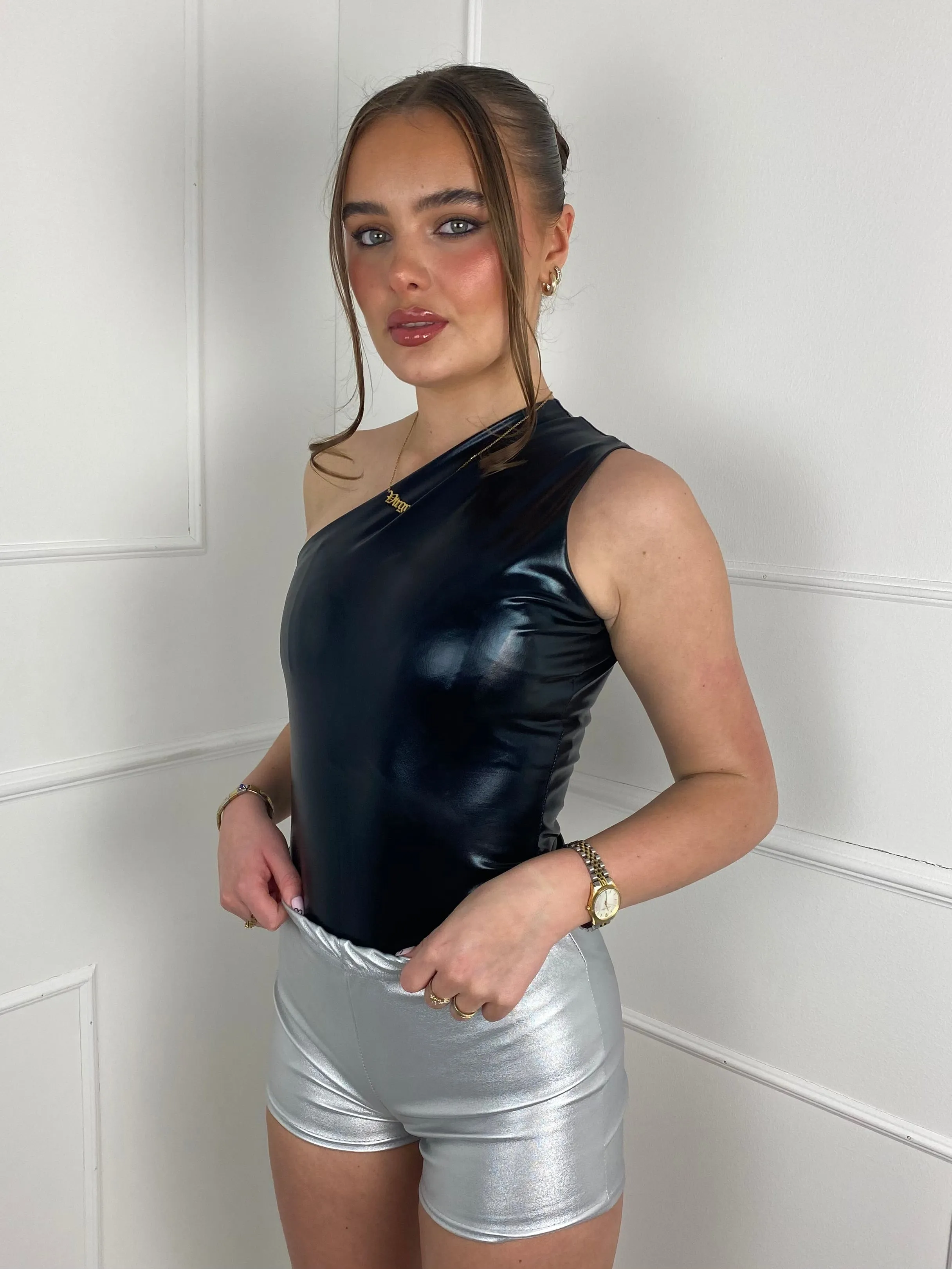 Low Waisted Matte PVC Shorts- Silver