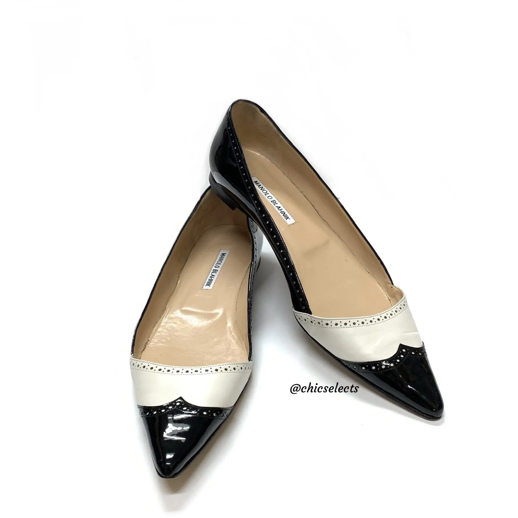 MANOLO BLAHNIK AGAFLAT POINTY SPECTATOR FLATS SIZE 42