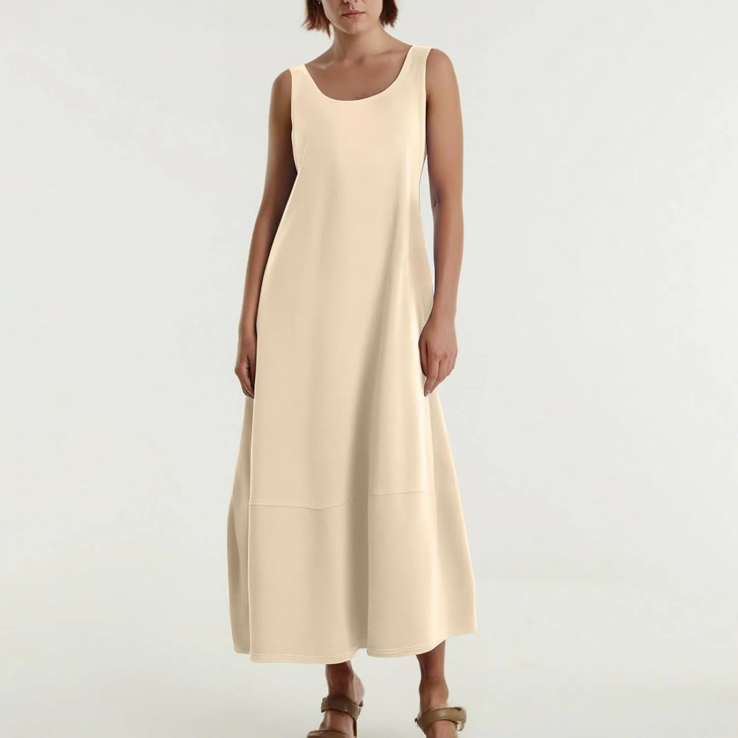 Maxi Dresses for Women 2025 Summer Beach Vacation Boho Dress Plus Size Sleeveless Crewneck Sundresses with Pockets