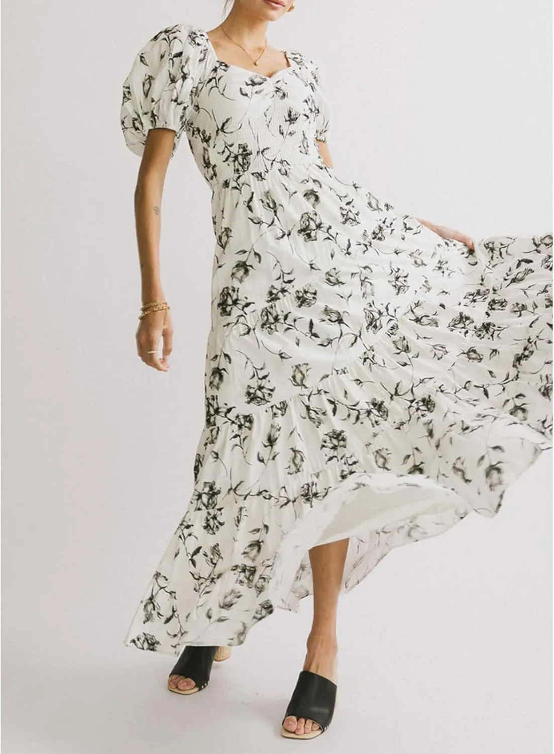 Meiweileya Women Spaghetti Strap Maxi Dress Y2k Floral Lace Trim Ruffle Long Dress Boho Patchwork Flowy Summer Beach Sundress