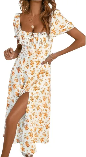 Milk Maid Dress for Women Plus Size Summer Floral Cottagecore Corset Midi Dresses Casual Elegant Tea Party Dress