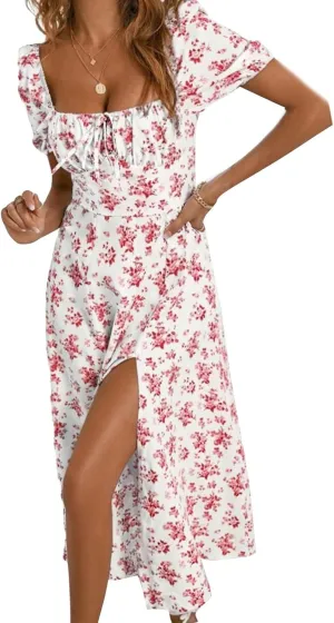 Milk Maid Dress for Women Plus Size Summer Floral Cottagecore Corset Midi Dresses Casual Elegant Tea Party Dress
