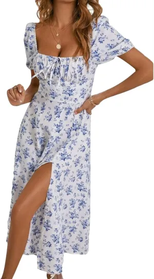 Milk Maid Dress for Women Plus Size Summer Floral Cottagecore Corset Midi Dresses Casual Elegant Tea Party Dress