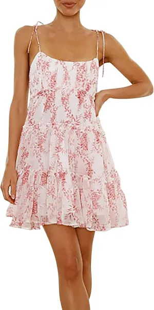 Mini Dresses for Women 2025 Casual Summer Flowy Cami Ditsy Floral Dress Chiffon Tiered Ruffle Beach Sundress