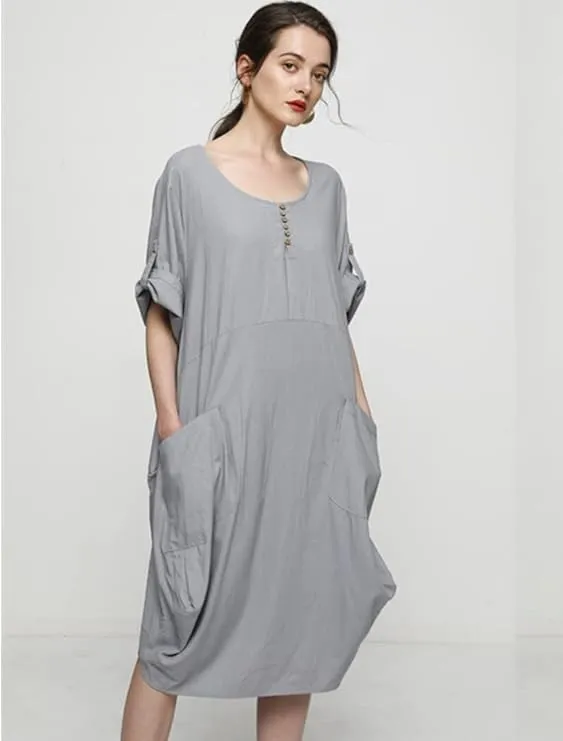 Minibee Women's Ruffle Oversize Casual Midi Dresses with Pockets