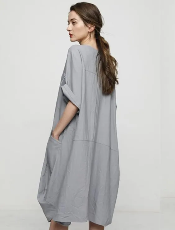 Minibee Women's Ruffle Oversize Casual Midi Dresses with Pockets
