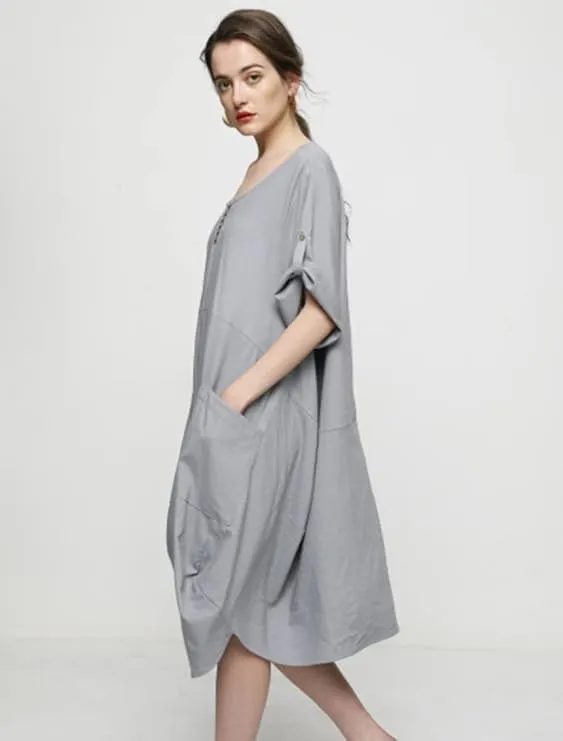 Minibee Women's Ruffle Oversize Casual Midi Dresses with Pockets