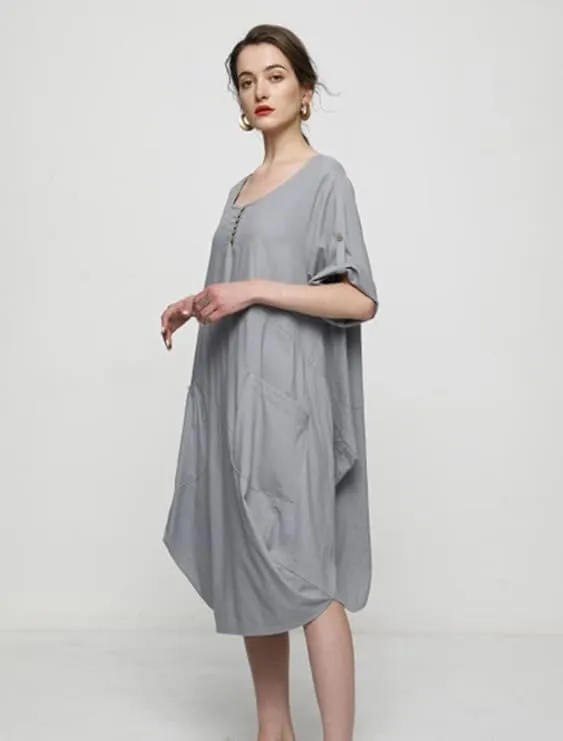Minibee Women's Ruffle Oversize Casual Midi Dresses with Pockets