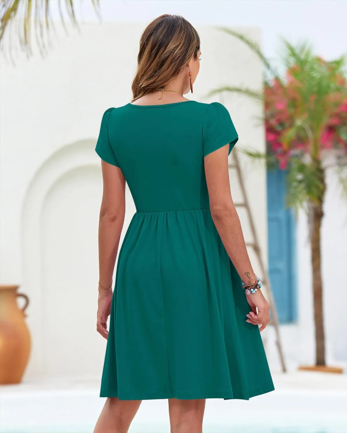 MOLERANI Women Summer Dresses Petal Sleeve Casual Square Neck Sundress Button Down 2025 Vacation Dress with Pockets