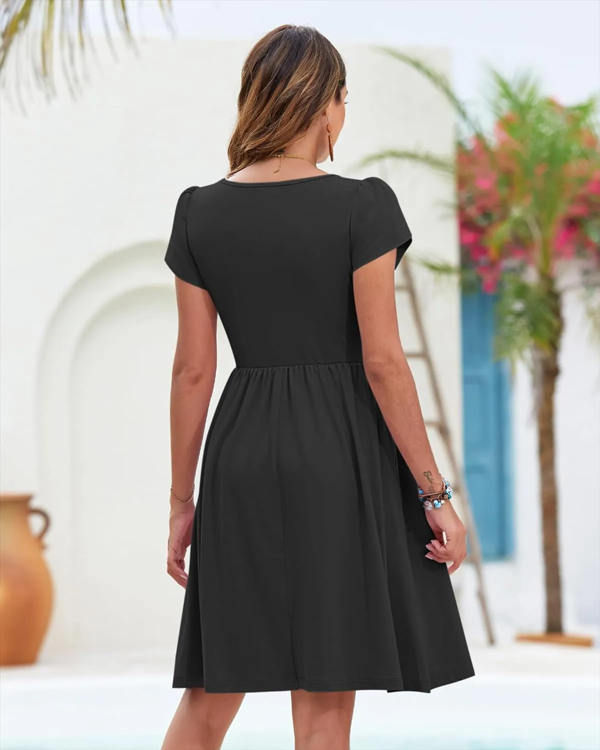 MOLERANI Women Summer Dresses Petal Sleeve Casual Square Neck Sundress Button Down 2025 Vacation Dress with Pockets