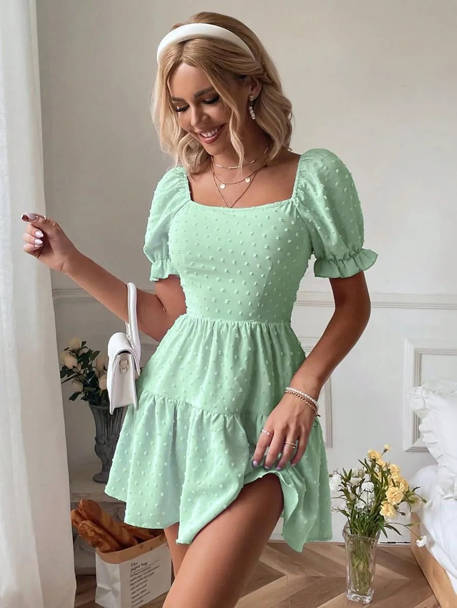 Narecte Summer Dresses for Women 2025,Tie Backless Swiss Dot Mini Dress,Ruffle Hem Flowy Casual Dresses