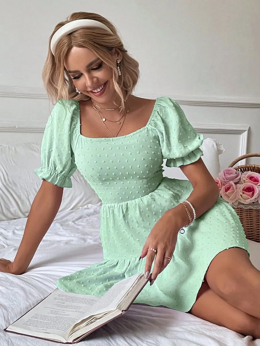 Narecte Summer Dresses for Women 2025,Tie Backless Swiss Dot Mini Dress,Ruffle Hem Flowy Casual Dresses