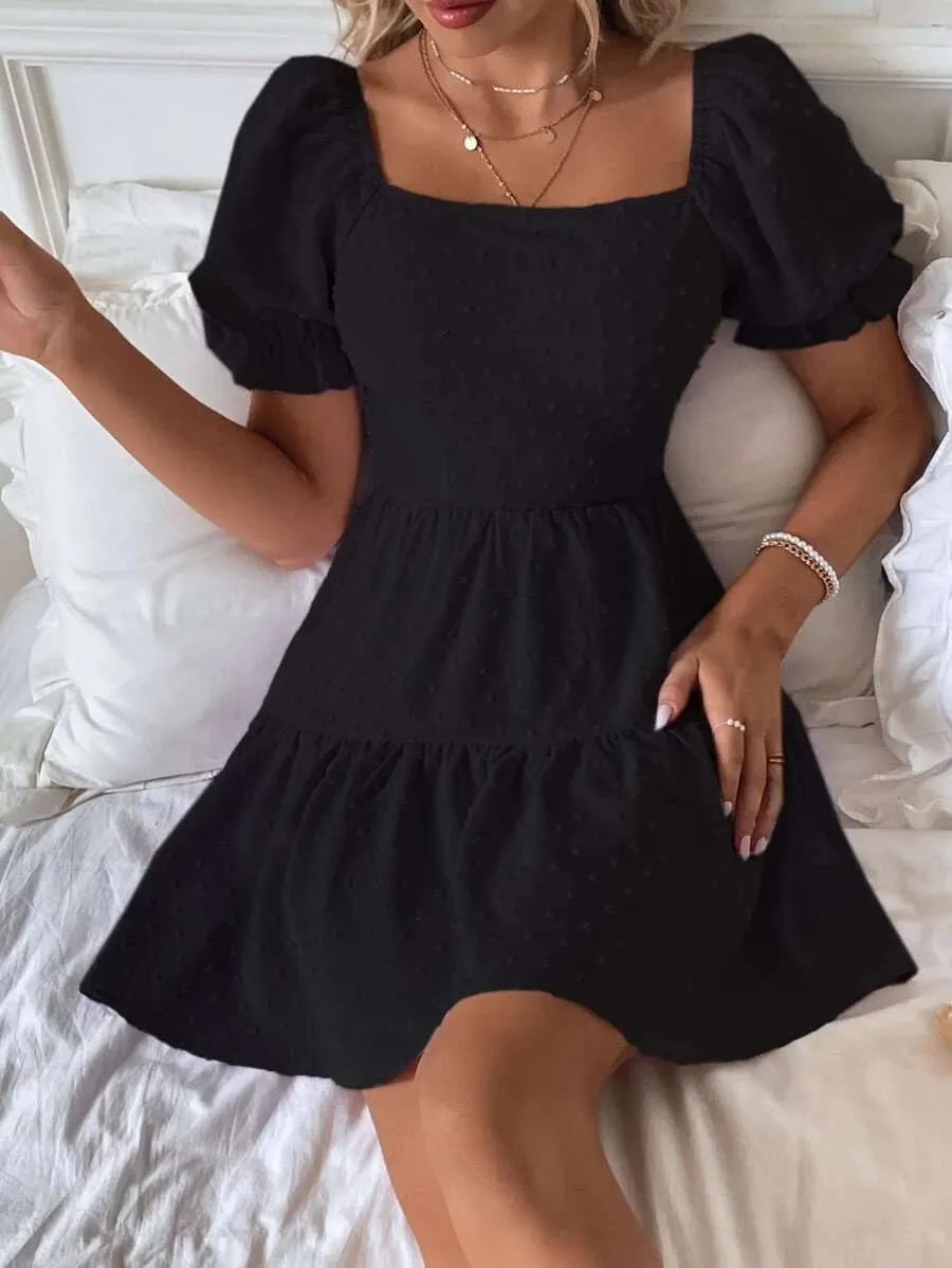 Narecte Summer Dresses for Women 2025,Tie Backless Swiss Dot Mini Dress,Ruffle Hem Flowy Casual Dresses