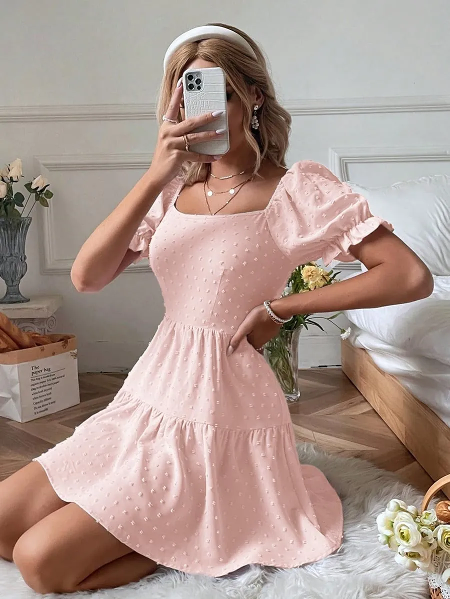 Narecte Summer Dresses for Women 2025,Tie Backless Swiss Dot Mini Dress,Ruffle Hem Flowy Casual Dresses