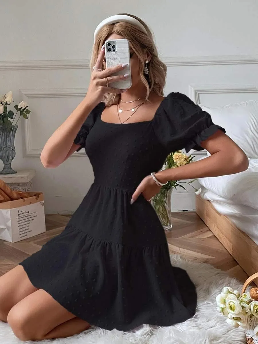 Narecte Summer Dresses for Women 2025,Tie Backless Swiss Dot Mini Dress,Ruffle Hem Flowy Casual Dresses