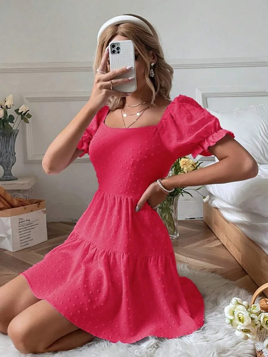 Narecte Summer Dresses for Women 2025,Tie Backless Swiss Dot Mini Dress,Ruffle Hem Flowy Casual Dresses