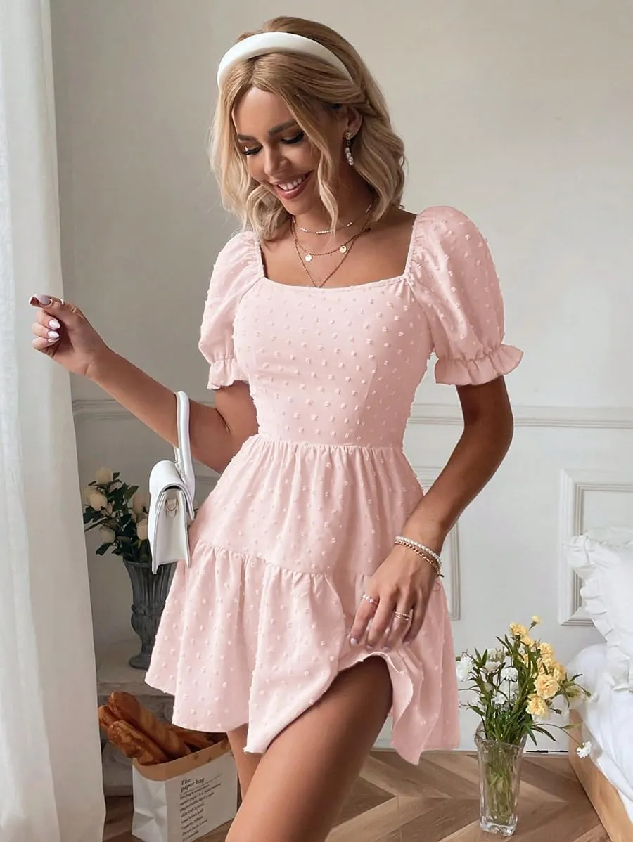 Narecte Summer Dresses for Women 2025,Tie Backless Swiss Dot Mini Dress,Ruffle Hem Flowy Casual Dresses