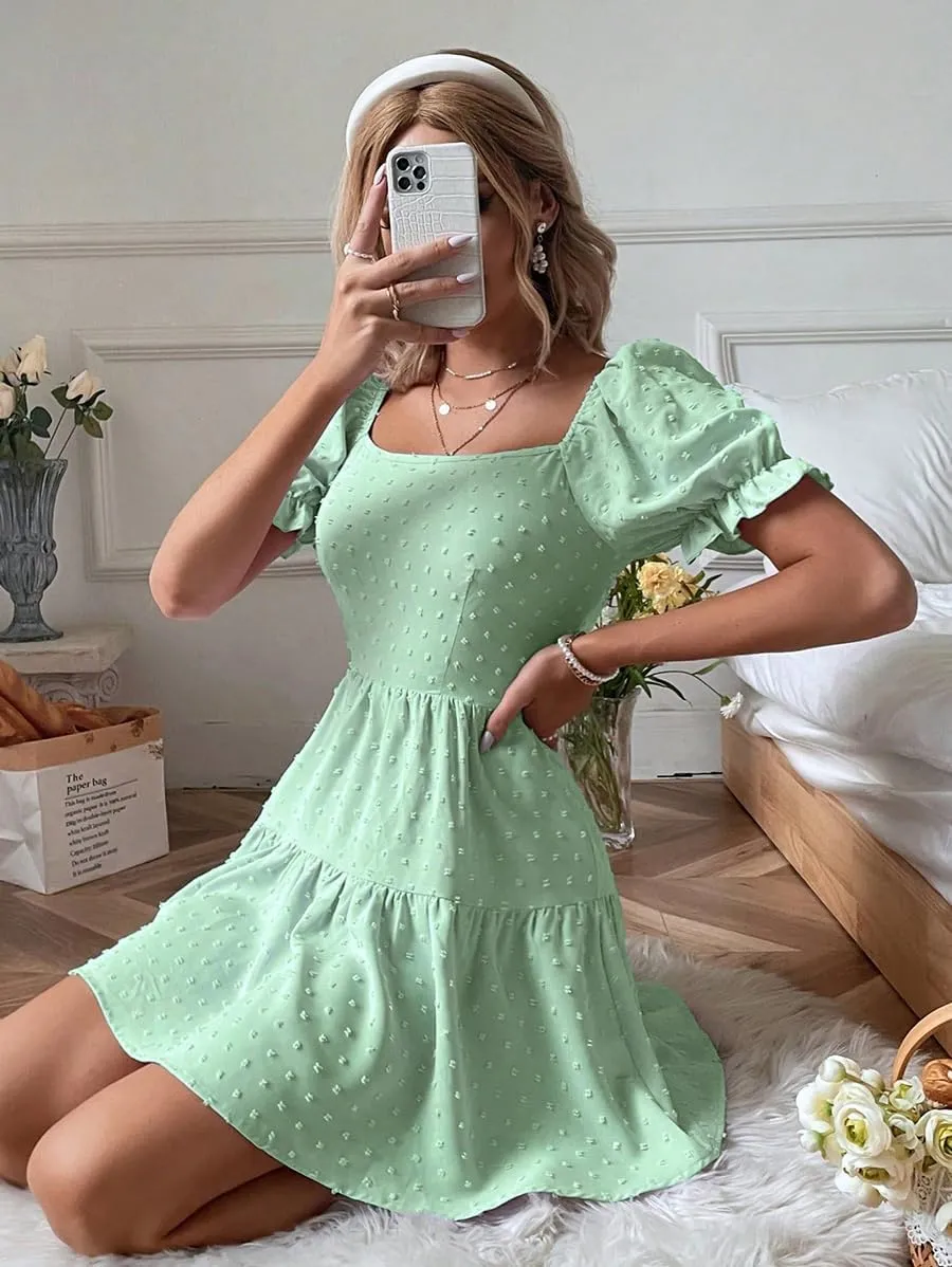 Narecte Summer Dresses for Women 2025,Tie Backless Swiss Dot Mini Dress,Ruffle Hem Flowy Casual Dresses