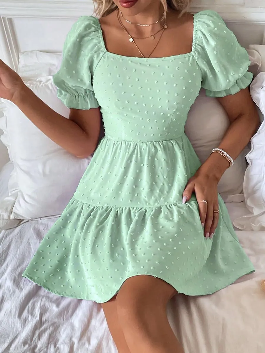 Narecte Summer Dresses for Women 2025,Tie Backless Swiss Dot Mini Dress,Ruffle Hem Flowy Casual Dresses
